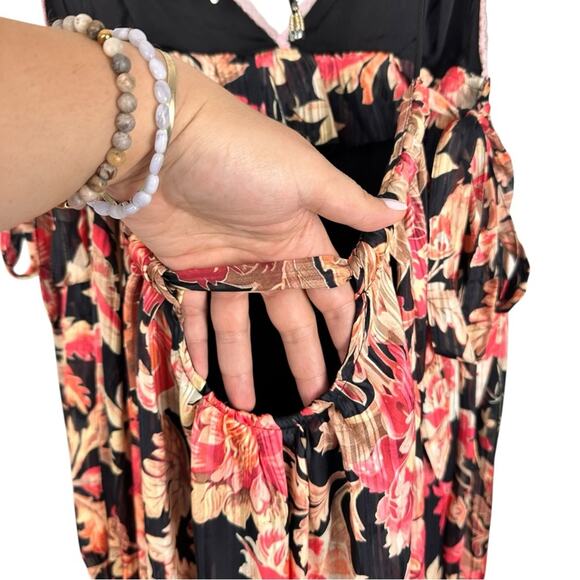 NEW Free People Primmy Midi Black Floral Chiffon Pink Lace Resort Boho Dress XL - Picture 10 of 16